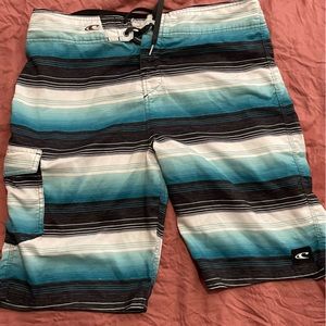 Men’s Blue Black and White Stripped O’Neil Board Shorts